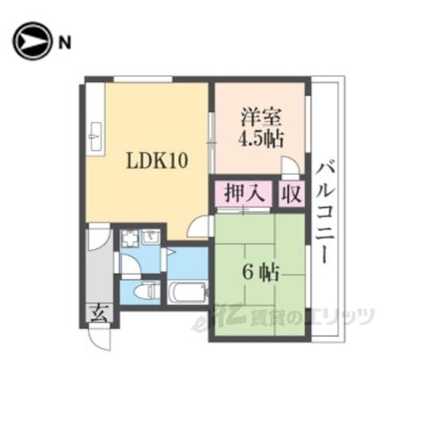 レスターテ2(2LDK/4階)の間取り写真