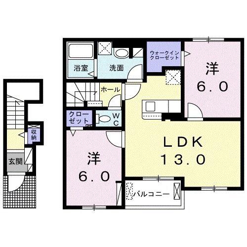 POPORA(2LDK/2階)の間取り写真