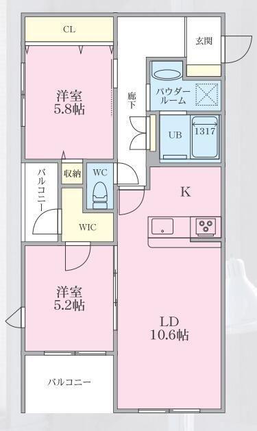 ザ・マナー経堂(2LDK/3階)の間取り写真