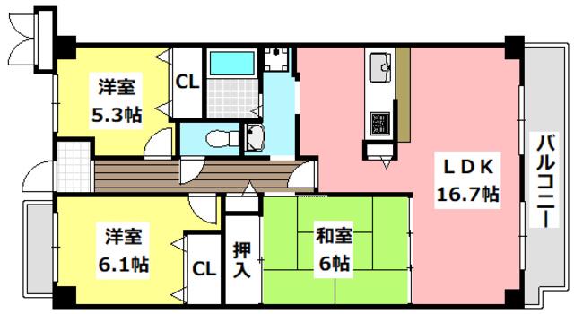 ミストラル岸部南(3LDK/7階)の間取り写真