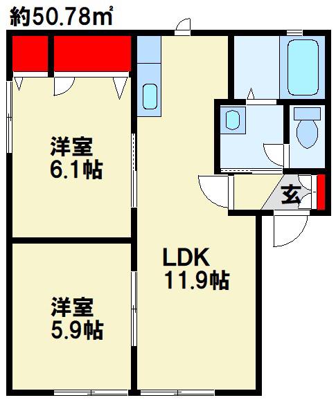 ディアス大原 (2LDK/1階)の間取り写真