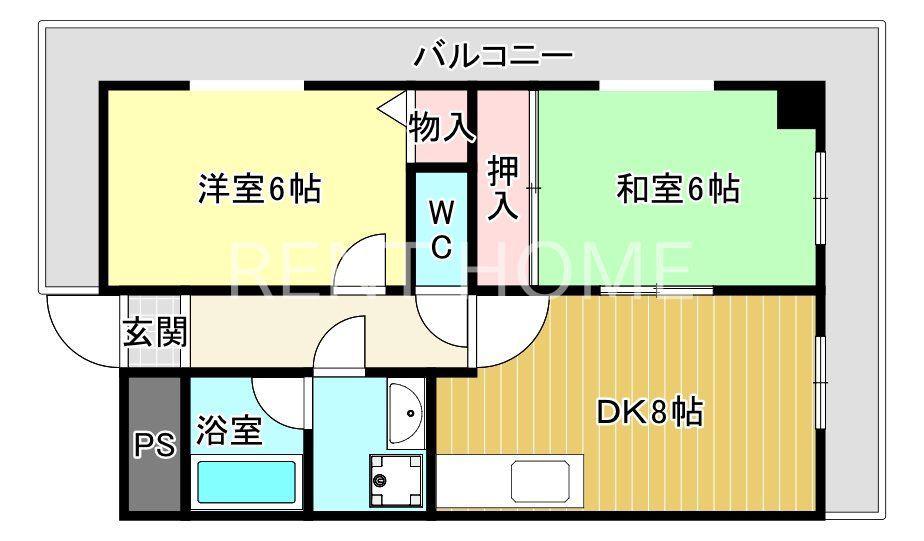 ロクマグランデ(2DK/4階)の間取り写真