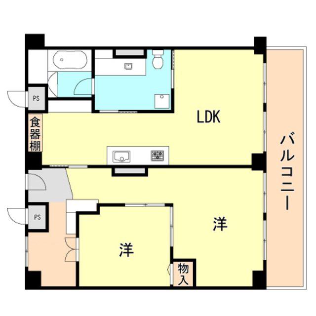 花隈ダイヤハイツ(2LDK/9階)の間取り写真