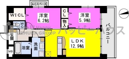 ラポール66(2LDK/3階)の間取り写真