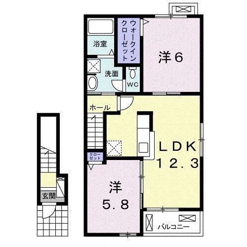 フォレストII(2LDK/2階)の間取り写真