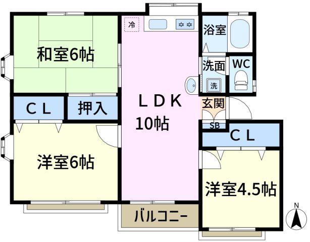 オイコスヒルズC棟(3LDK/3階)の間取り写真