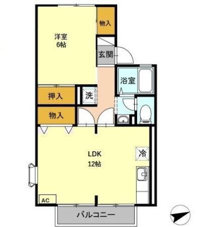 コンフォートヒルズI番館(1LDK/1階)の間取り写真