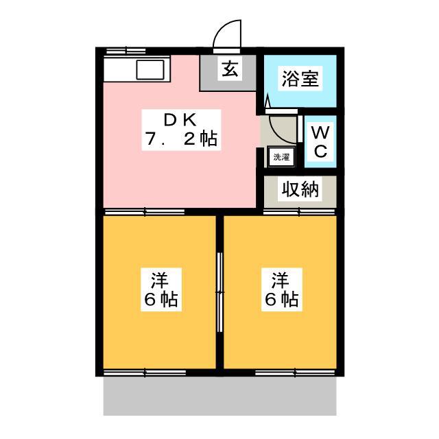 タウニィ明花 B棟(2DK/1階)の間取り写真