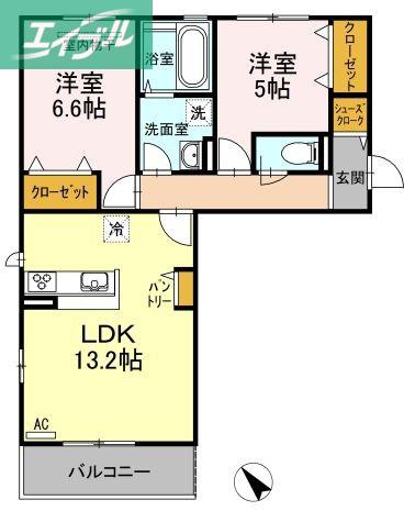 アレグリア(2LDK/2階)の間取り写真