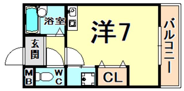 甲子園ウエスト(ワンルーム/3階)の間取り写真