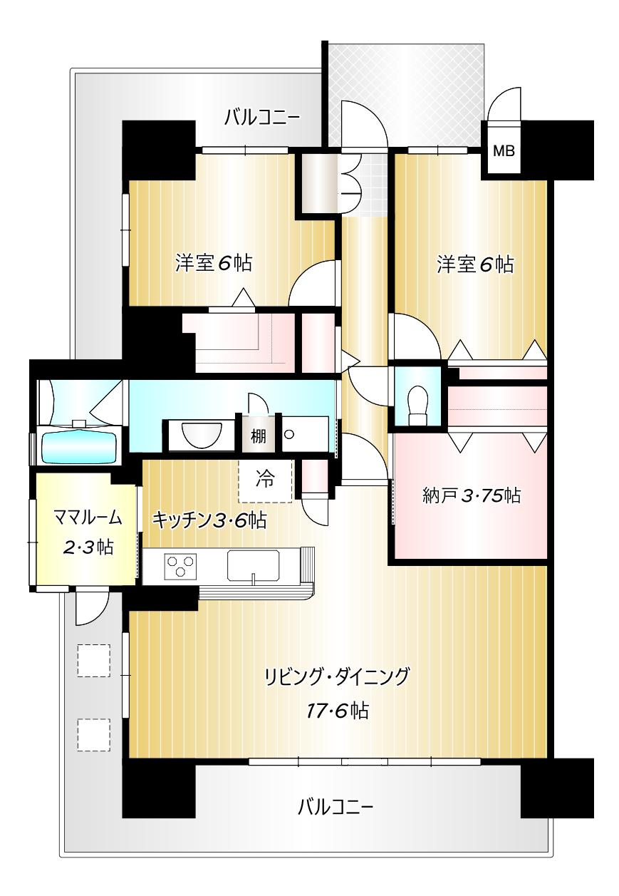 アルファステイツ倉敷鶴形II(2SLDK/14階)の間取り写真