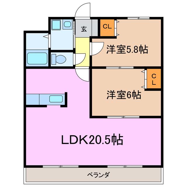 ソレイユI(2LDK/1階)の間取り写真