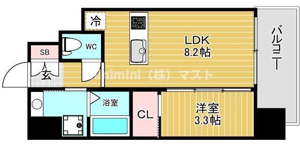 S-RESIDENCE難波西ALTER(1LDK/10階)の間取り写真