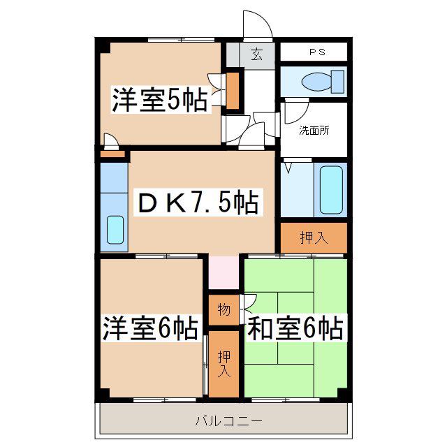 コーポイワマアメニ-(3DK/4階)の間取り写真