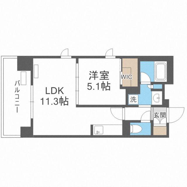 アジュールコート福島(1LDK/8階)の間取り写真