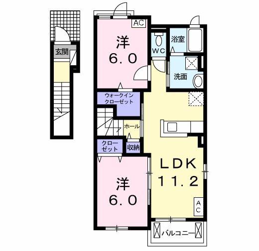 ヴァン ヴェールII(2LDK/2階)の間取り写真