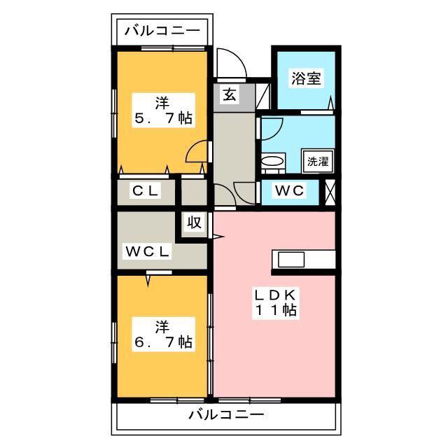 エクセレント中原(2LDK/2階)の間取り写真