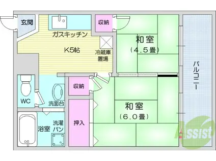 早坂ビル(2DK/4階)の間取り写真