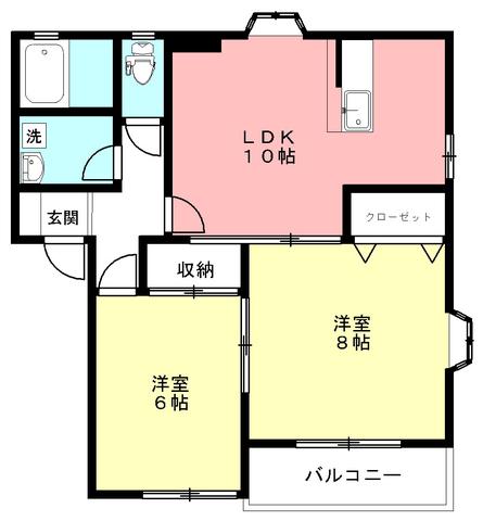メゾンゾシェルB(2LDK/2階)の間取り写真