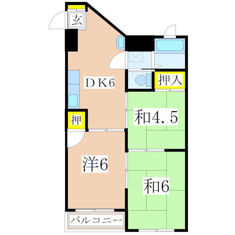 公園ビル(3DK/6階)の間取り写真