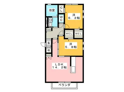 パルオン B(2LDK/2階)の間取り写真