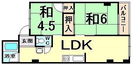 甲子園第3コーポラス(2LDK/4階)の間取り写真