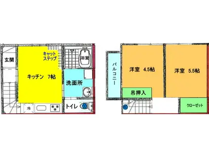 &MEW(2DK/1階)の間取り写真