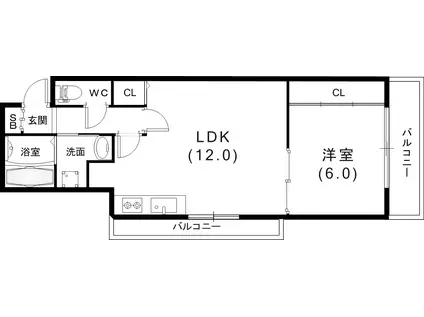 サウサリートコウベ(1LDK/3階)の間取り写真