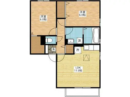 パルテールY(2LDK/2階)の間取り写真