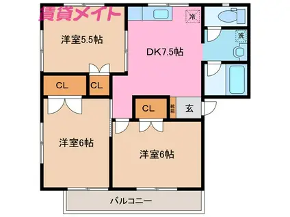 ドリームハイツ C(3DK/2階)の間取り写真