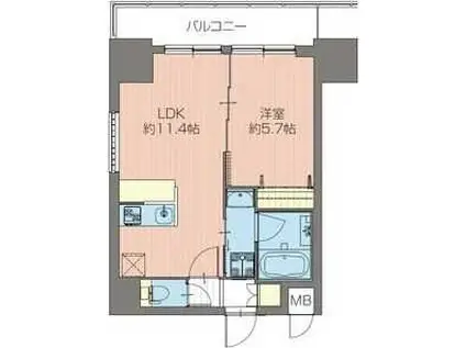 ORSUS新大阪(1LDK/14階)の間取り写真