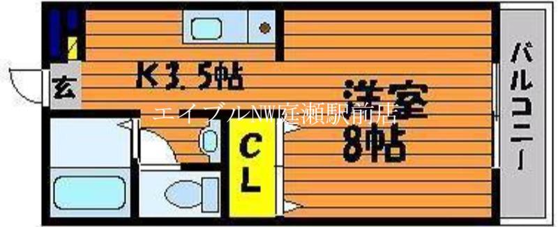 ベール花尻B棟(1K/2階)の間取り写真