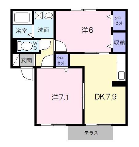 セントリバーヒルズ三雲 A棟(2DK/1階)の間取り写真