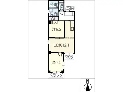 フラットK(2LDK/5階)の間取り写真