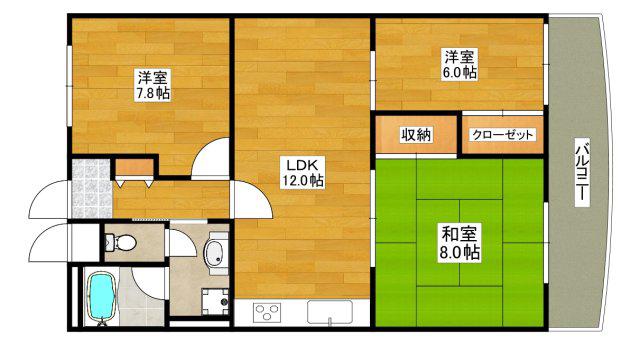 アパルトマン北千里(3LDK/7階)の間取り写真
