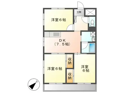 バロワール宝神(3DK/2階)の間取り写真