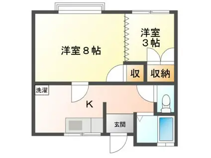 青森県三戸郡階上町 2階建 築30年(2K/1階)の間取り写真