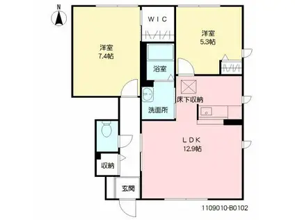 プリムローズヤヒロB棟(2LDK/1階)の間取り写真