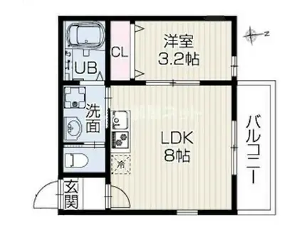エクロール(1LDK/2階)の間取り写真