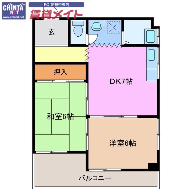 馬瀬ハイツ(2DK/3階)の間取り写真