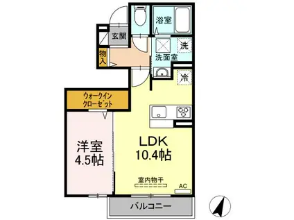 ヴォルケン ガルテン A棟(1LDK/1階)の間取り写真