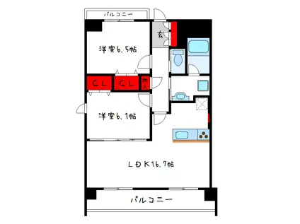 メゾン新町(2LDK/3階)の間取り写真