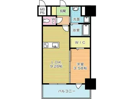 THE HILLS KOKURA(1LDK/12階)の間取り写真