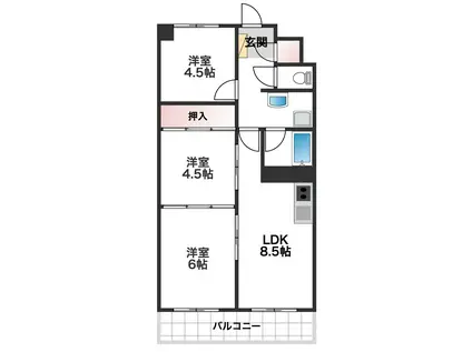 グリーンハイツ向陽3号(3LDK/9階)の間取り写真