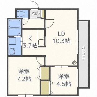 エルベスト南郷(2LDK/1階)の間取り写真