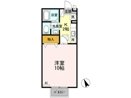 ボン・ソレーユ池端(1K/1階)の間取り写真