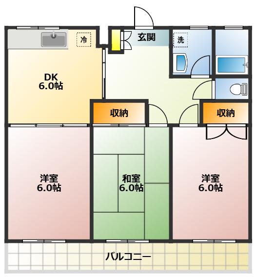サンハイツ志茂多(3DK/3階)の間取り写真