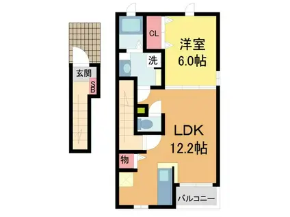 サニーサイド ヴィラ(1LDK/2階)の間取り写真