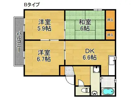 サニーコート半田AF棟(3DK/2階)の間取り写真