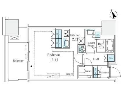 麻布台ヒルズレジデンスB(ワンルーム/6階)の間取り写真